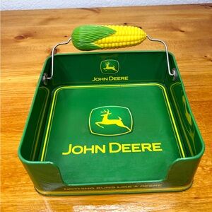 Genuine John Deere Green Napkin Holder Corn Cob Picnic Tin Vintage Licensed
